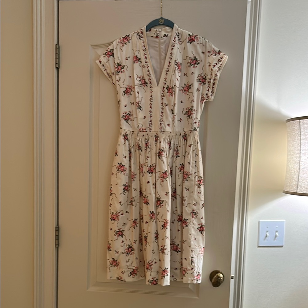 Cream Midi Sundress with V-Neck and Bib Collar